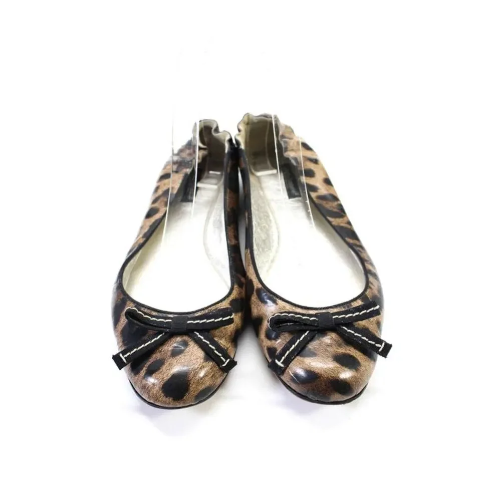 Dolce & Gabbana Womens Faux Leather Leopard Print Ballet Flats Brown 37.5 7.5_2